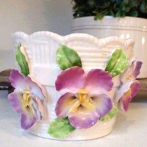Delicate Pansies on a White Basket